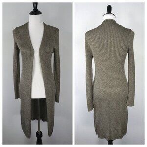 Chicos Military Green Silver Metallic Open Front Cardigan Sweater 0 US Small 4